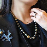 Round Tahitian Pearl Necklace with 14k Gold Bead and Toggle Clasp with Grey Diamonds