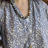 Round Tahitian Pearl Necklace with 14k Gold Bead and Toggle Clasp with Grey Diamonds