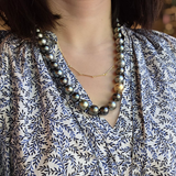 Round Tahitian Pearl Necklace with 14k Gold Bead and Toggle Clasp with Grey Diamonds