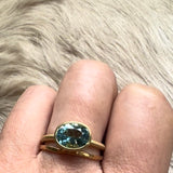 Custom Aquamarine Tapered Bezel Set Ring in 18k Yellow Gold