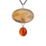 Dendritic Agate and Fire Opal Pendant in Silver