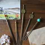 Vintage Japanese Brass Hair Stick in Brass with Floral Motif