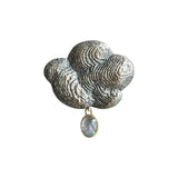 Rain Cloud Brooch/Pendant with with Pale Blue Sapphire in Oxidized Silver & 22k gold