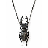 Stag Beetle Necklace on Oxidized Silver Chain