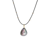 Medium Mabe Pearl Pendant in Oxidized Silver and 18k Yellow Gold