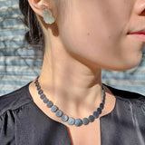Hammered Link Necklace in Oxidized Silver and 10k White Gold