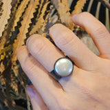 Coin Pearl Ring in Oxidized Silver