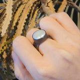 Coin Pearl Ring in Oxidized Silver