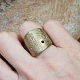 Textured Cuba Ring with Black Sapphire in Ancient Bronze