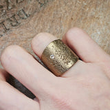 Textured Cuba Ring with White Sapphire in Bronze