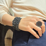 Round Fringe Bracelet with Diamonds in Oxidized Silver