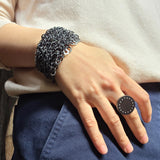 Round Fringe Bracelet with Diamonds in Oxidized Silver