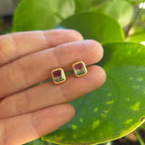 Bicolor Emerald Cut Tourmaline Post Earrings in 18k Yellow Gold