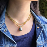 Light Grey Tahitian Pearl Pendant with Sculptural Bail in Brushed Silver