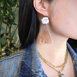 Large White Geode Earrings with Mica Triangles
