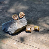 Space Drop Post Earrings in 14k Yellow Gold with Champagne Overlay Diamonds