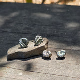 Dark Planet Textured Earrings in Oxidized Silver with Moissanite