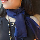 Naturally Fermented Indigo-dyed Silk Scarf