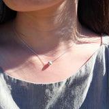 Hatachi Necklace in Brushed Silver with White Diamond on Silver Chain
