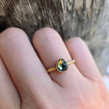 Blue Green Rosecut Organic Shape Sapphire Ring in 14k Gold