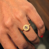 Cognac Diamond Solitaire Ring in 18k Yellow Gold with Sand-Textured Halo