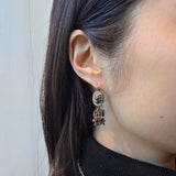 Shell and Garnet Bead Earrings in Oxidized Silver