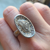 Island Rough Diamond Ring in Brushed Silver with Grey and Rosecut Diamonds