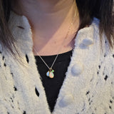 *Green Tone Opal Trio Cluster Necklace in 22k and 14k Gold with Silver Chain