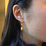 Golden Pearl and Granulated Gold Drop Earrings in 18k Yellow Gold