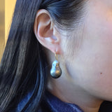 Grey Baroque Pearl Earrings in 18k Yellow Gold