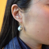 Light Grey Baroque Pearl Earrings with 18k Gold Bottom Caps and Wires