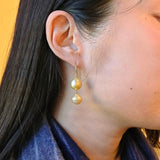 Double Golden Pearl Drop Earrings in 18k Gold