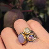 Gray Star Sapphire Cabochon Ring in 22k Yellow Gold and Oxidized Palladium Silver