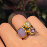 Lilac Purple Faceted Spinel Ring in 22k Yellow Gold and Oxidized Silver