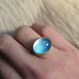 East West Aquamarine Ring in Oxidized Silver and 22k Gold