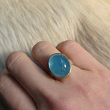 Cerulean Blue Aquamarine Ring in Silver and 22k Gold