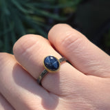 Deep Blue Star Sapphire Ring in 22k Gold and Oxidized Silver