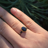 Deep Blue Star Sapphire Ring in 22k Gold and Oxidized Silver