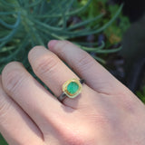 Rose Cut Emerald Hammered Ring in 22k Gold and Oxidized Silver