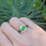 Rose Cut Emerald Hammered Ring in 22k Gold and Oxidized Silver