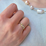 Three Stone Ring with Rose Cut White Diamonds in 18k Yellow Gold