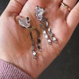 Kunzite Dangle Earrings in Oxidized Silver & Gold Filled Chains