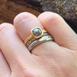 Grey Rosecut Cushion Diamond Solitaire Ring in Sand-Textured 18k Yellow Gold