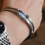 Honeycomb & Dot Bangle in Oxidized Silver with Diamonds