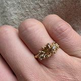Radiant Cut Champagne Diamond Ring with Granules in 14k Yellow Gold