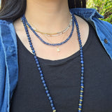 6mm Matte Lapis and Organic Shape Disc Bead Necklace with Oxidized Silver Clasp