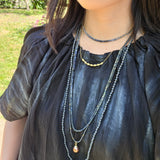 4mm Matte Hematite Round Bead Necklace with Light Pink Thread and Oxidized Silver Handmade Clasp
