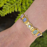 Chalcedony Cabochon Gemstones and Pearl Hinged Bracelet in 18k Gold