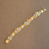 Chalcedony Cabochon Gemstones and Pearl Hinged Bracelet in 18k Gold