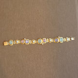 Chalcedony Cabochon Gemstones and Pearl Hinged Bracelet in 18k Gold